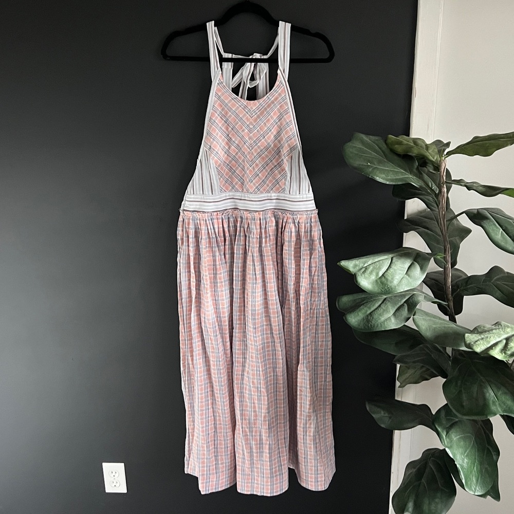 Free People Pink Blue Plaid Halter Midi Dress S
